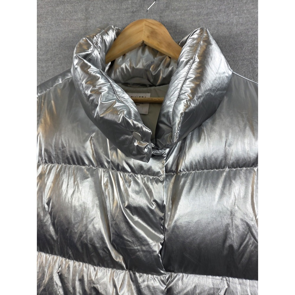 Athleta Silver Twill Goose Down Puffer Vest 3XL Full Zip Pockets Packable NEW